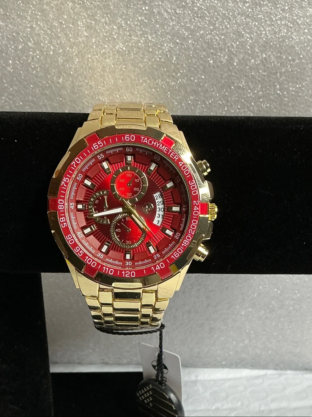 AJ's Gold Tone Watch with Red Dial 48mm
